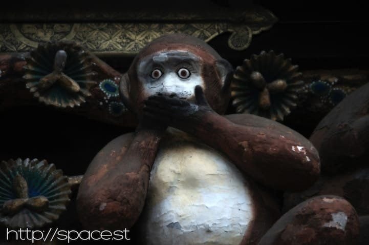 The famous Three Wise Monkeys (Sanzaru) wood carving at Nikko Toshogu Shrine