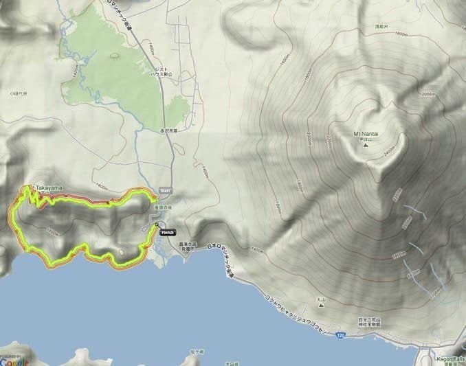 Takayama hiking trail overview map, Nikko National Park circular loop