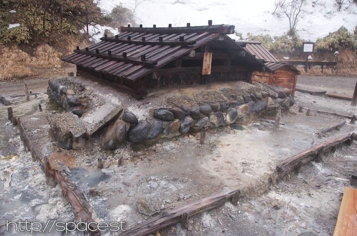 Structures over the spring vents at Yumoto Onsen, Nikko National Park