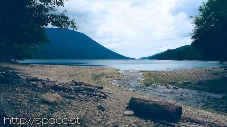 Senjugahama beach on Lake Chuzenji, starting point for the hike to Lake Sai, Nikko Japan