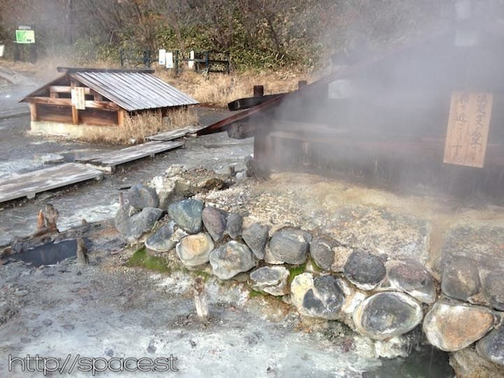 Structures to vent the hot springs at Yumoto Onsen source, Nikko Japan