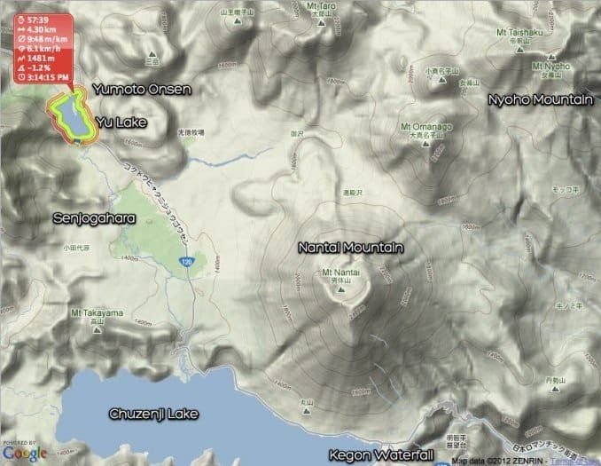 Lake Yu (Yunoko) hiking trail map, Yumoto Onsen, Nikko National Park