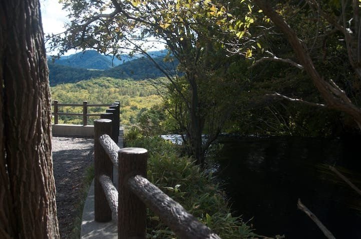Top of Ryuzu Waterfall viewed from Lake Yu Yunoko, Nikko Japan