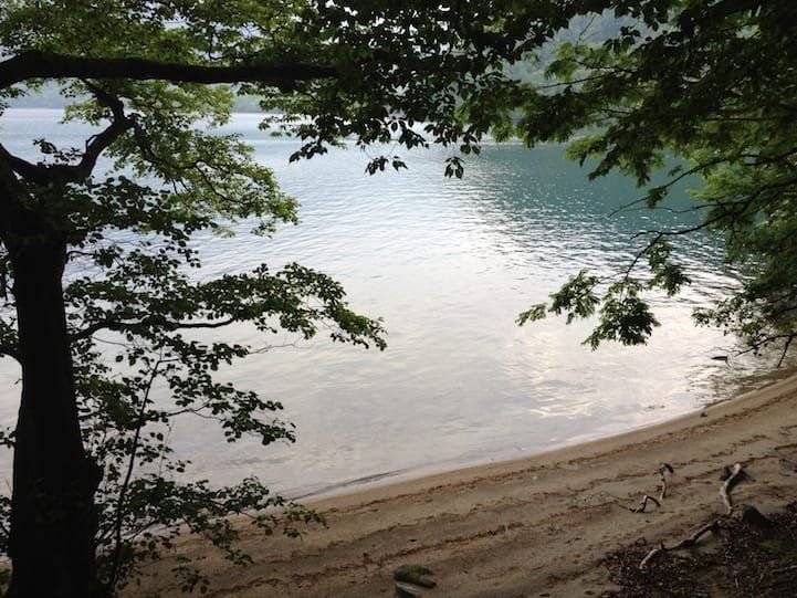 Cliff-top trail with Lake Chuzenji views on the Takayama return route, Nikko Japan