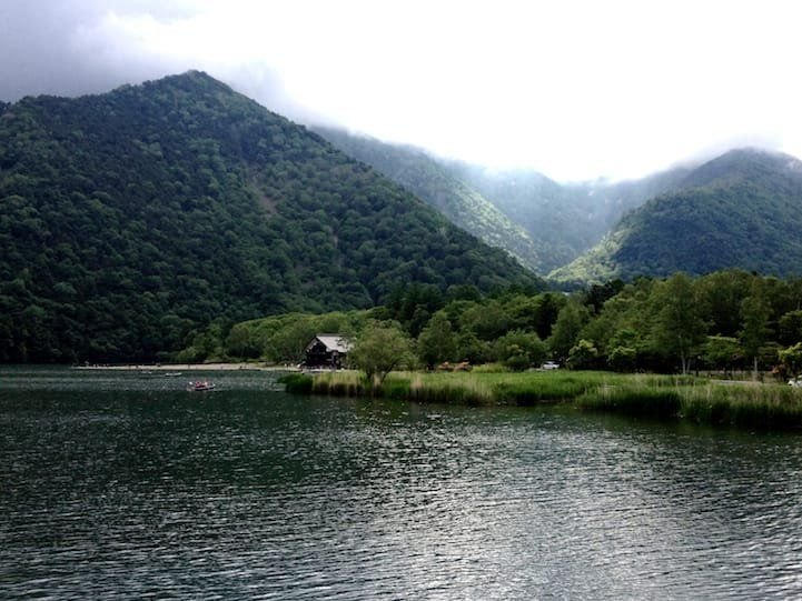 Lake Yu Yunoko in summer, green reflection, Nikko National Park