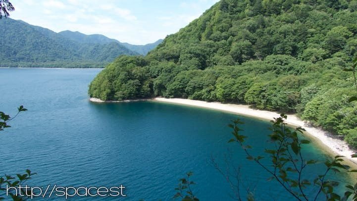 Overview of Kumakubo (Bear Cove) on Lake Chuzenji south shore, Nikko National Park