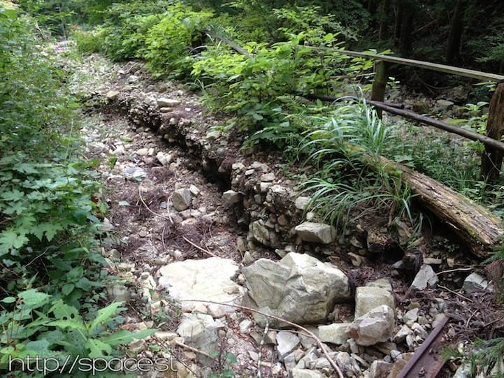 Washed-out trail section on Sasamekura Mountain, Nikko Japan