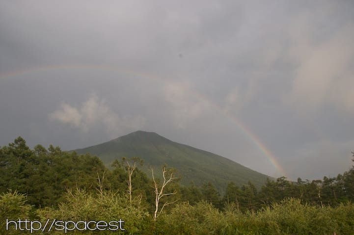 Double rainbow over Nantai Mountain from Senjogahara, Nikko Japan