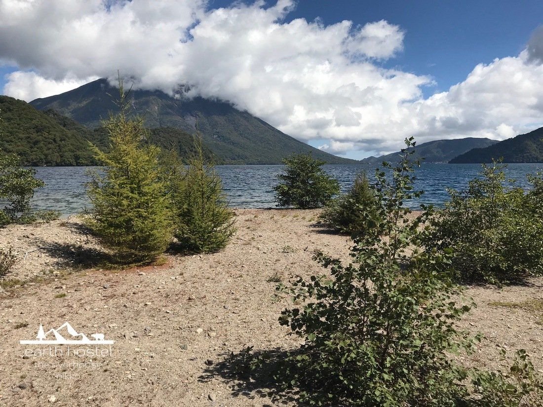 Senjugahama Senju beach on Lake Chuzenji south shore, Nikko National Park
