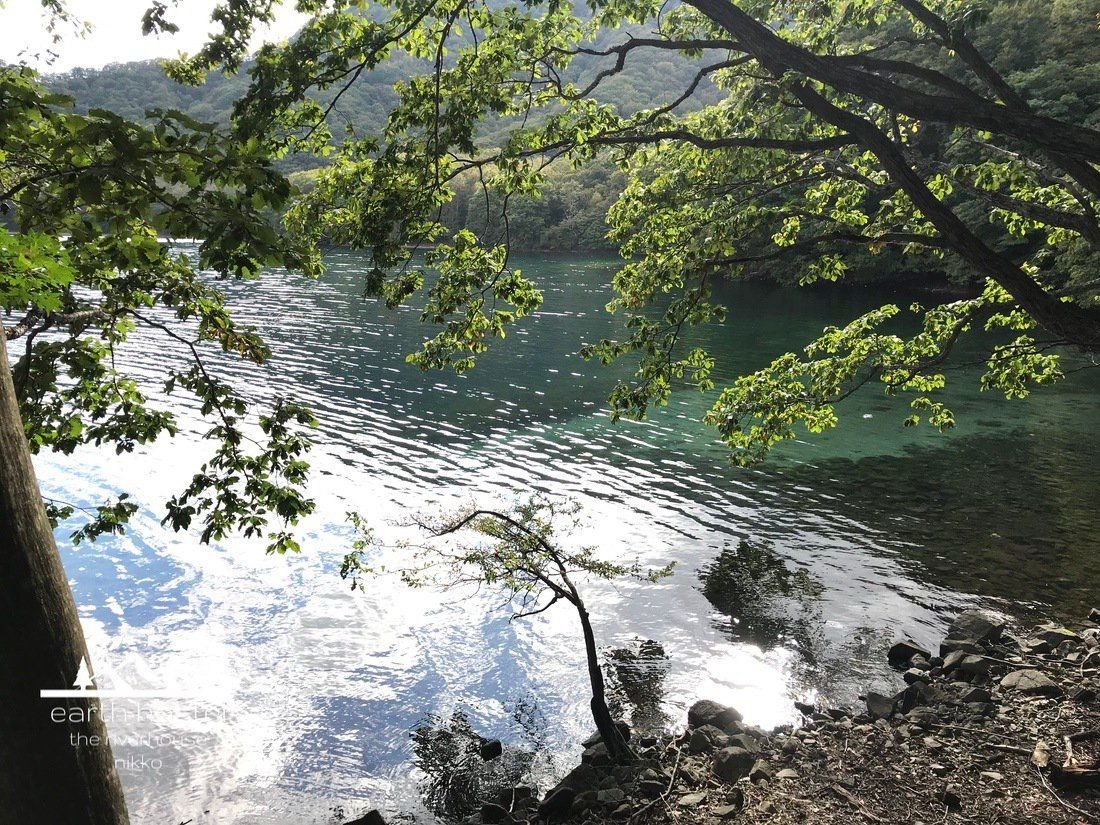 Remote swimming cove at Hocchode Peninsula, Lake Chuzenji south shore, Nikko National Park