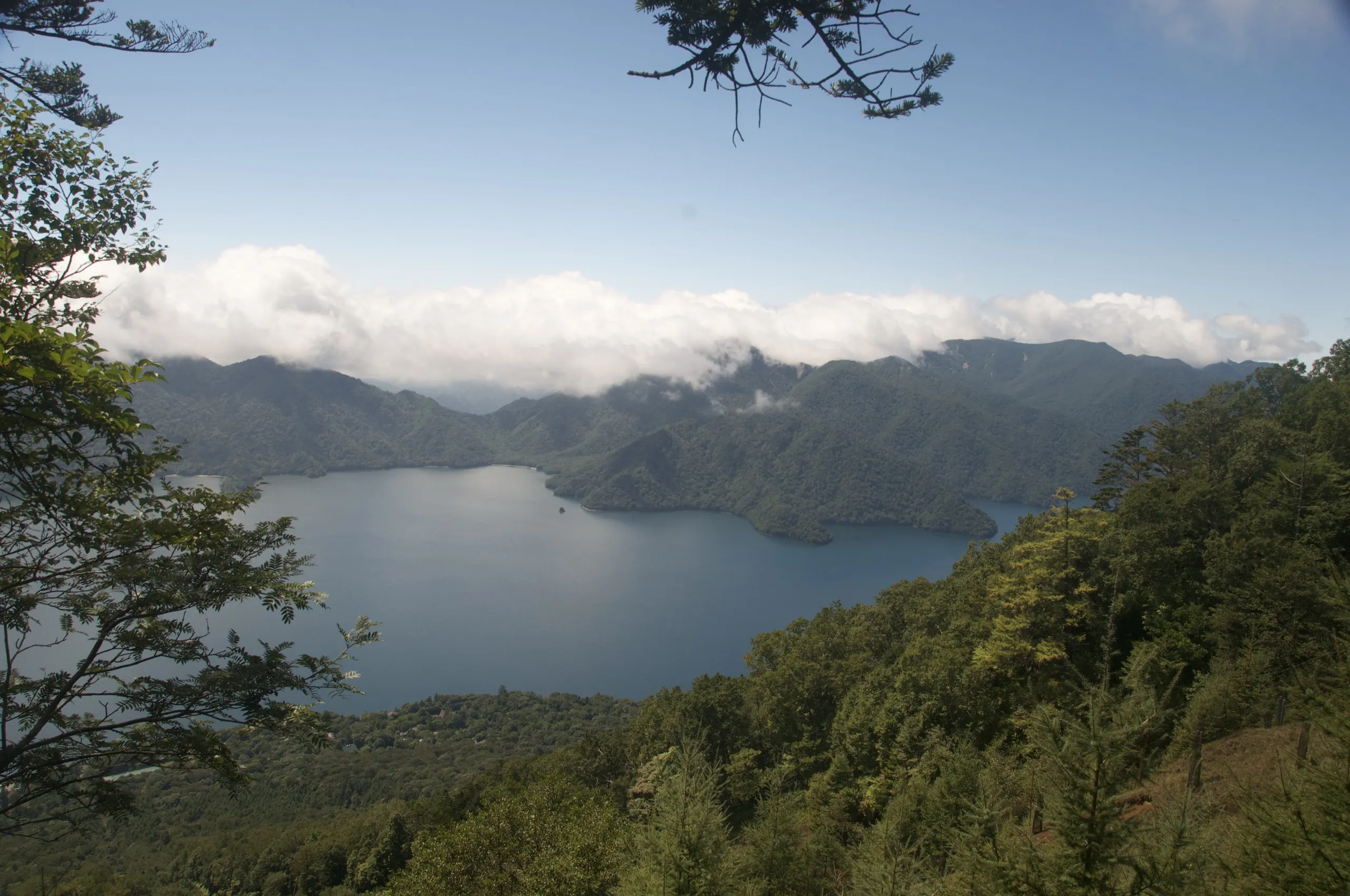 View of Lake Chuzenji from the Mount Nantai hiking trail, Nikko Japan