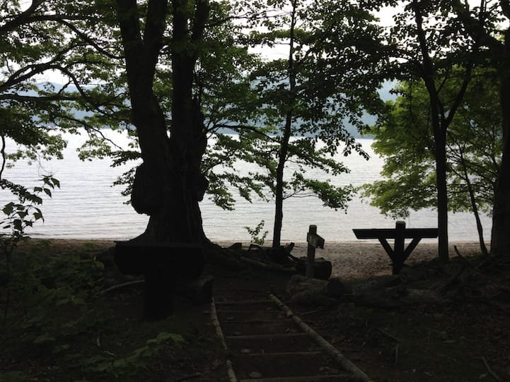 end of the descent from Taka Mountain at Lake Chuzenji