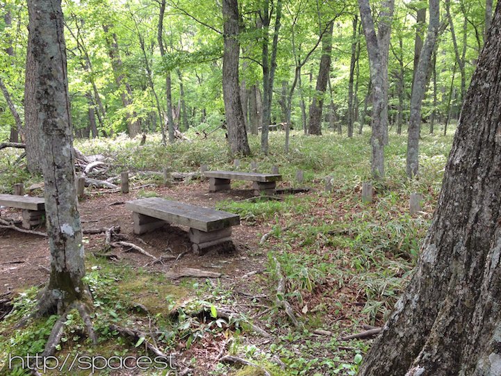 benches near the trail crossing