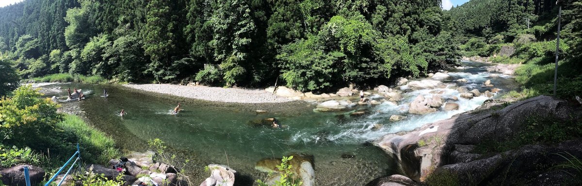 River swimming at Earth Hostel Nikko Riverhouse — Kurokawa River, Nikko, Japan