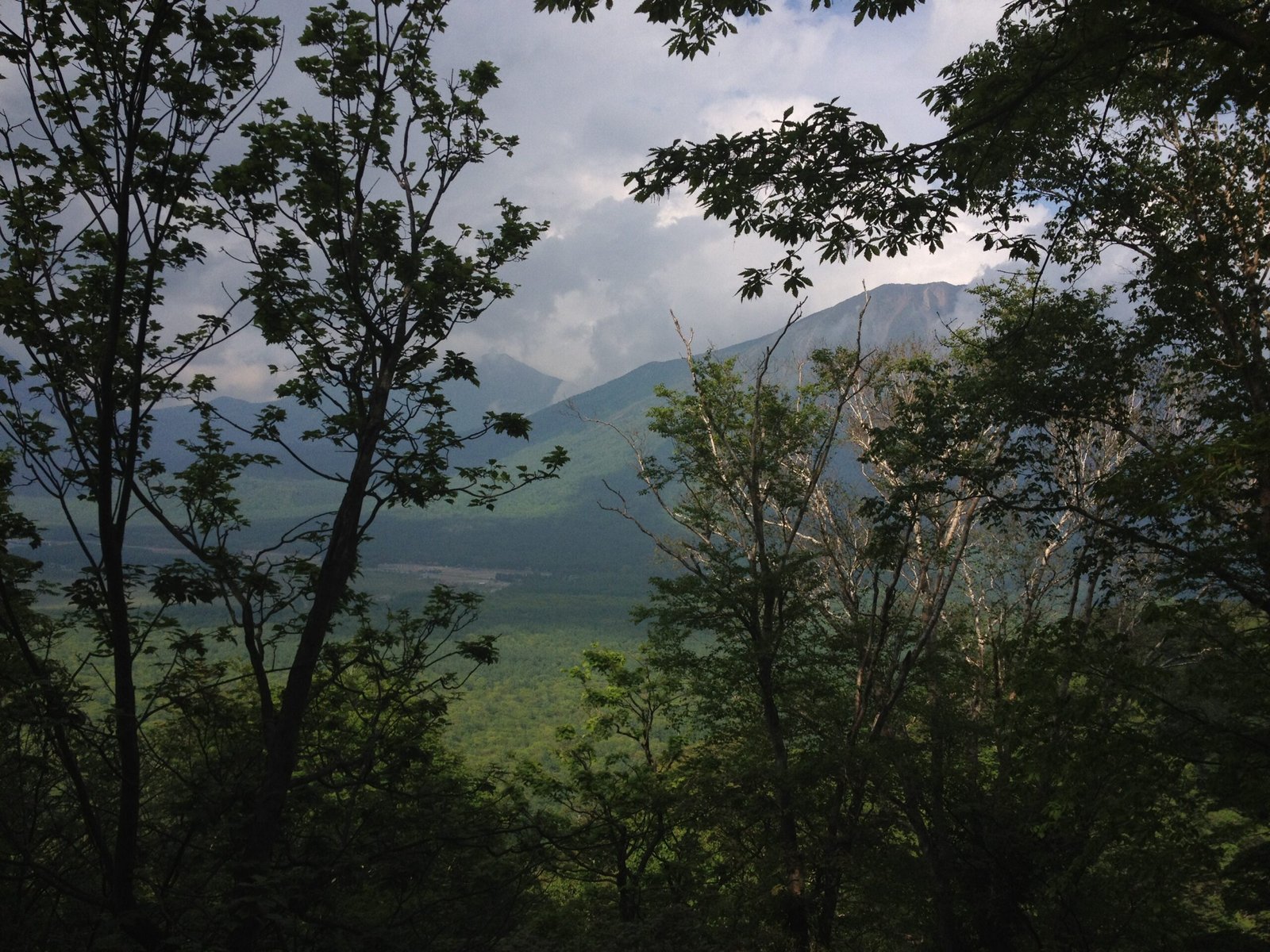 View toward Nantai Mountain from a gap in the trees, Takayama hiking trail, Nikko Japan