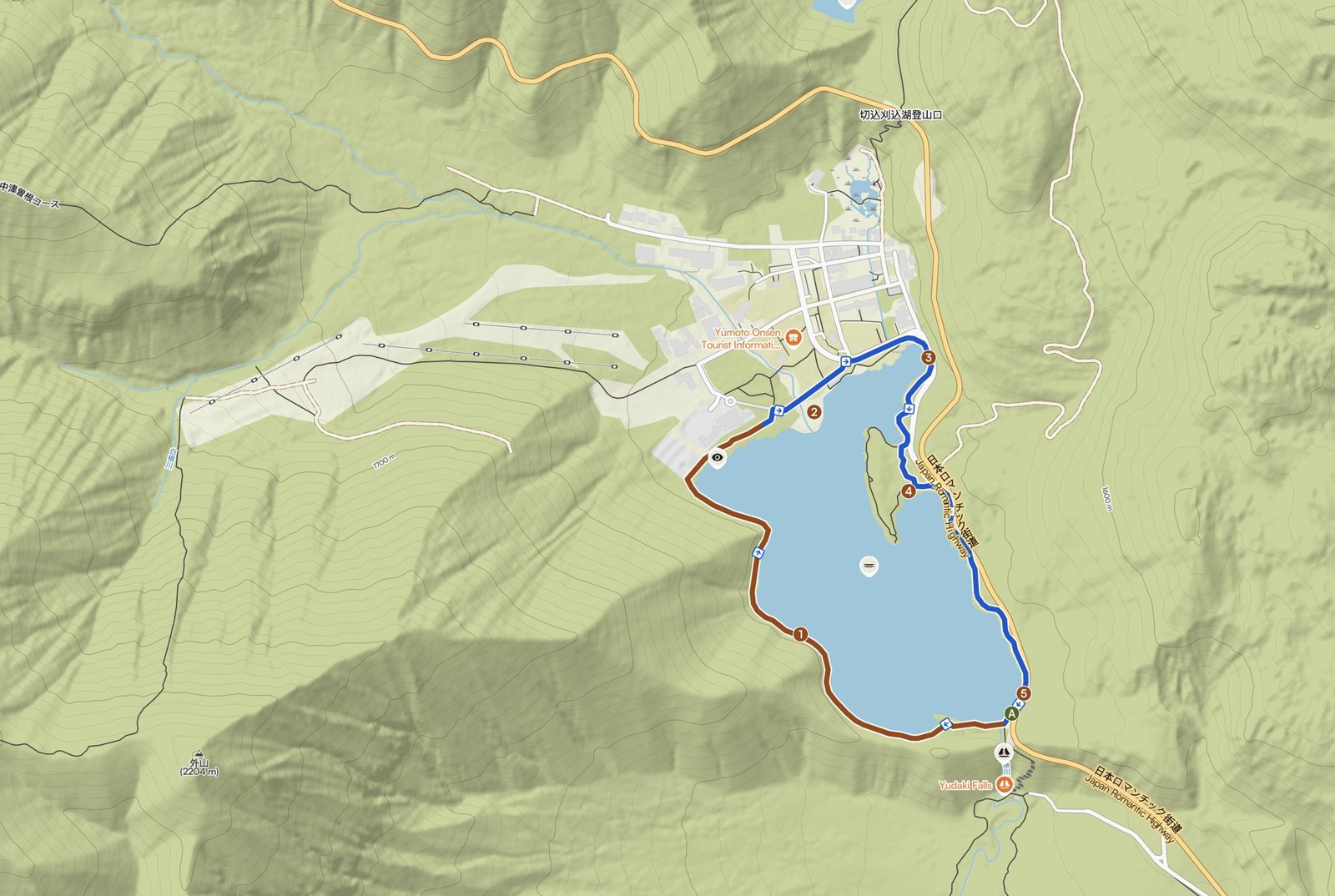 Route map of the Lake Yu Yunoko loop trail, Nikko Japan