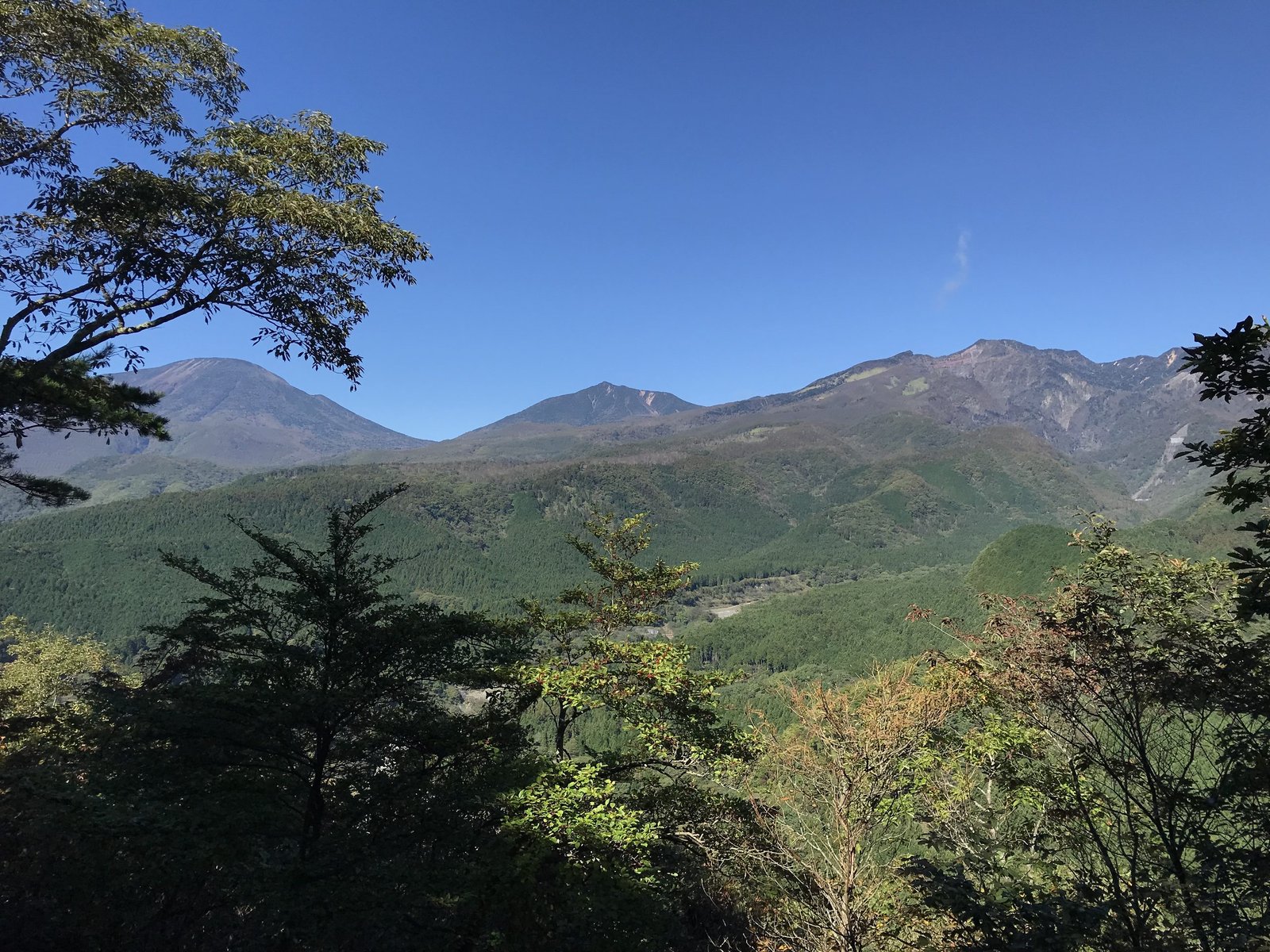 Mount Nantai and Mount Nyoho seen from the Mount Toyama hiking trail, Nikko Japan