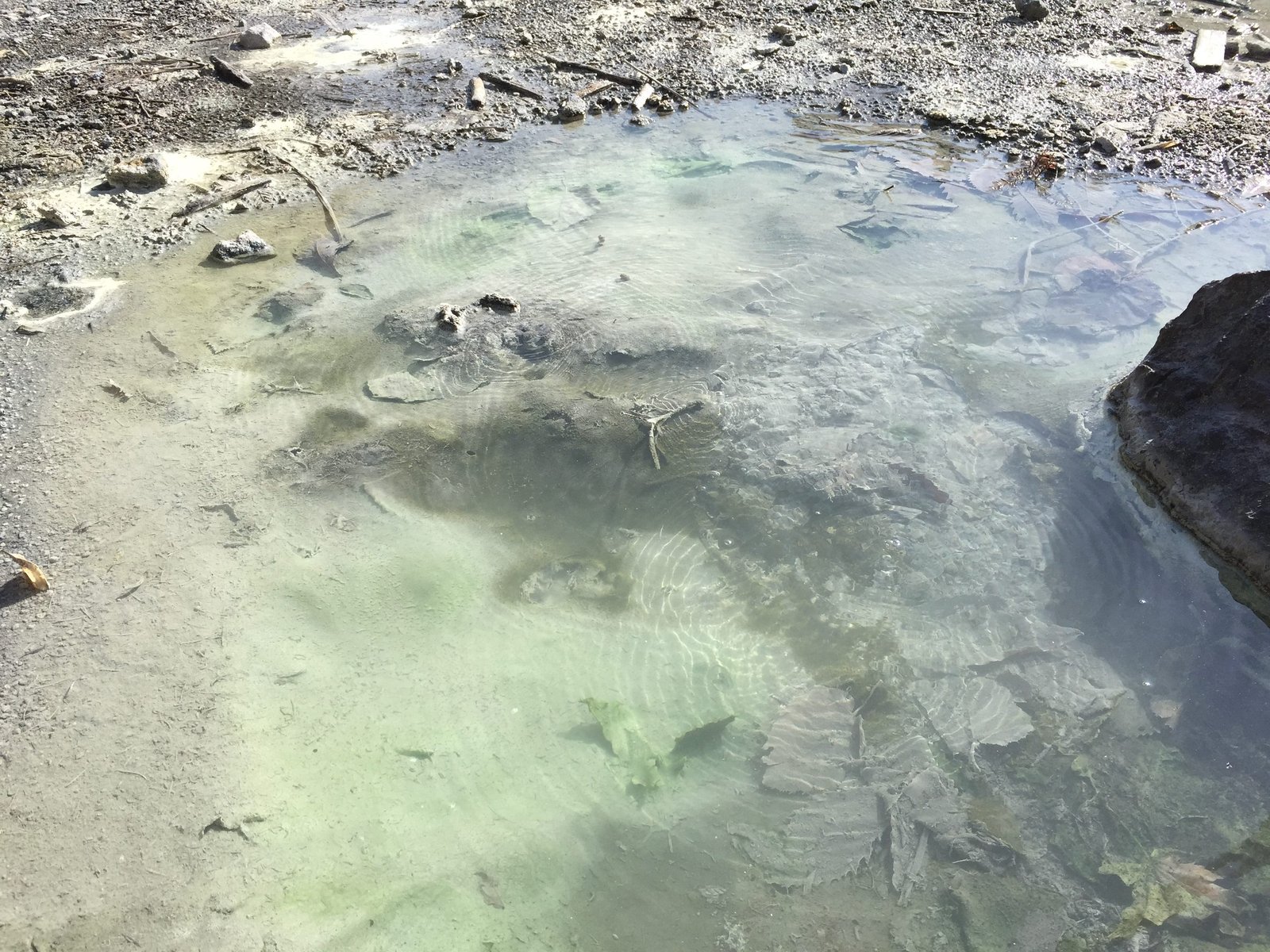 Sulfuric pool at Yumoto Onsen source with pale mineral water, Nikko Japan